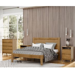 Conjunto Quarto: Cama Casal Cômoda 4 Gavetas 2 Mesas Cabeceiras Freijó Prata Madeira Pinus - Finestra