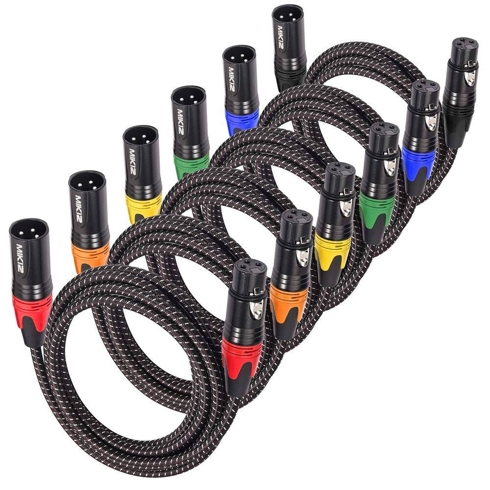 Cabos de microfone XLR MIKIZ, pacotes de 3 pés e 6 - Braided Premium