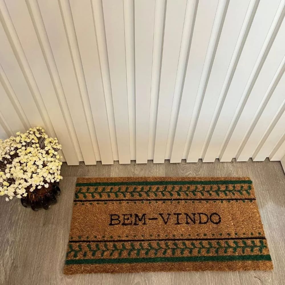Capacho Fibra De Coco Estampado Antiderrapante 30x60cm - Corttex - Bem Vindo Ramos Verde
