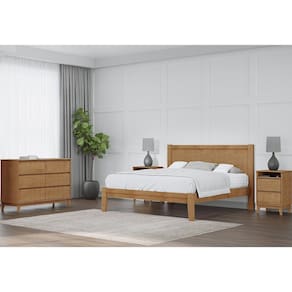 Conjunto Quarto: Cama Casal Cômoda 6 Gavetas 2 Mesas Cabeceiras Freijó Prata Madeira Pinus - Finestra