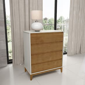 Cômoda 4 Gavetas 4 Pés Off White/Freijó Prata Madeira Pinus com MDF - Finestra