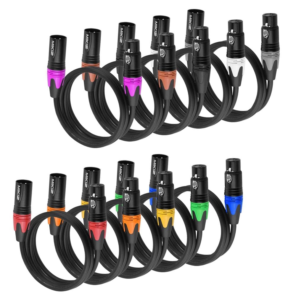 Cabos XLR MIKIZ 0,9 m, pacote com 10 unidades, Pro Balanced Short XLR Audio