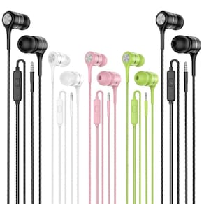 Fones de ouvido LWZCAM com microfone e fio, Heavy Bass, pacote com 5