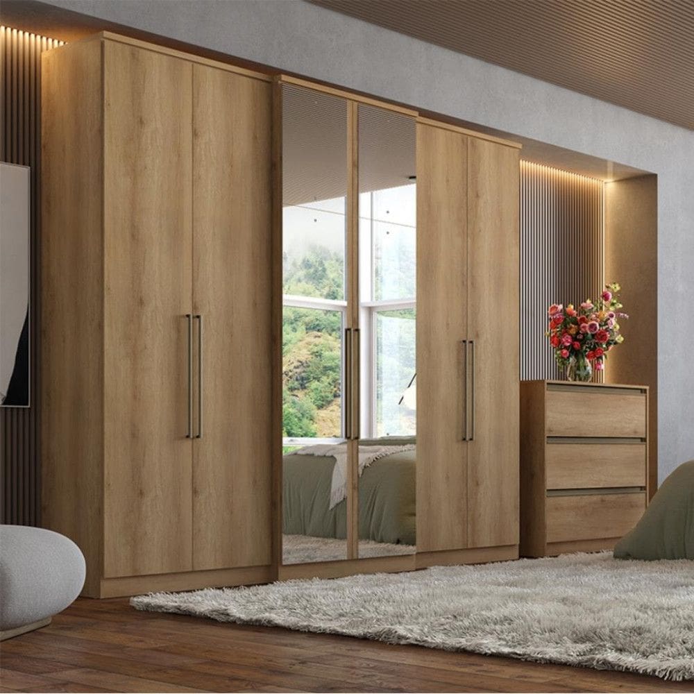 Guarda Roupa Casal 6 Portas 4 Gavetas Baviera Full Glass THB