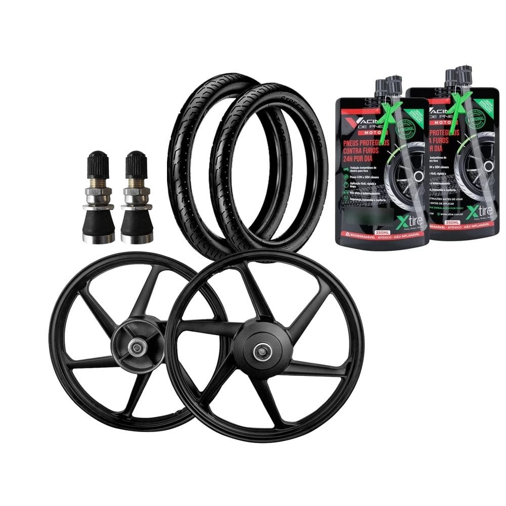 Par Roda 6 Pontas Titan Fan 150 Tambor + Par Pneu Vipal ST 600 80/100-18 90/90-18 + Bicos + Vacinas