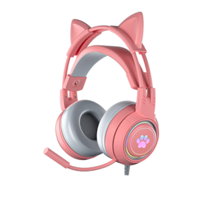 Fones de ouvido para jogos Cute Cat Ear RGB Backlight 3,5 mm com microfone