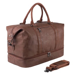Bolsa de viagem em couro Seyfocnia impermeável com bolsa para sapatos marrom