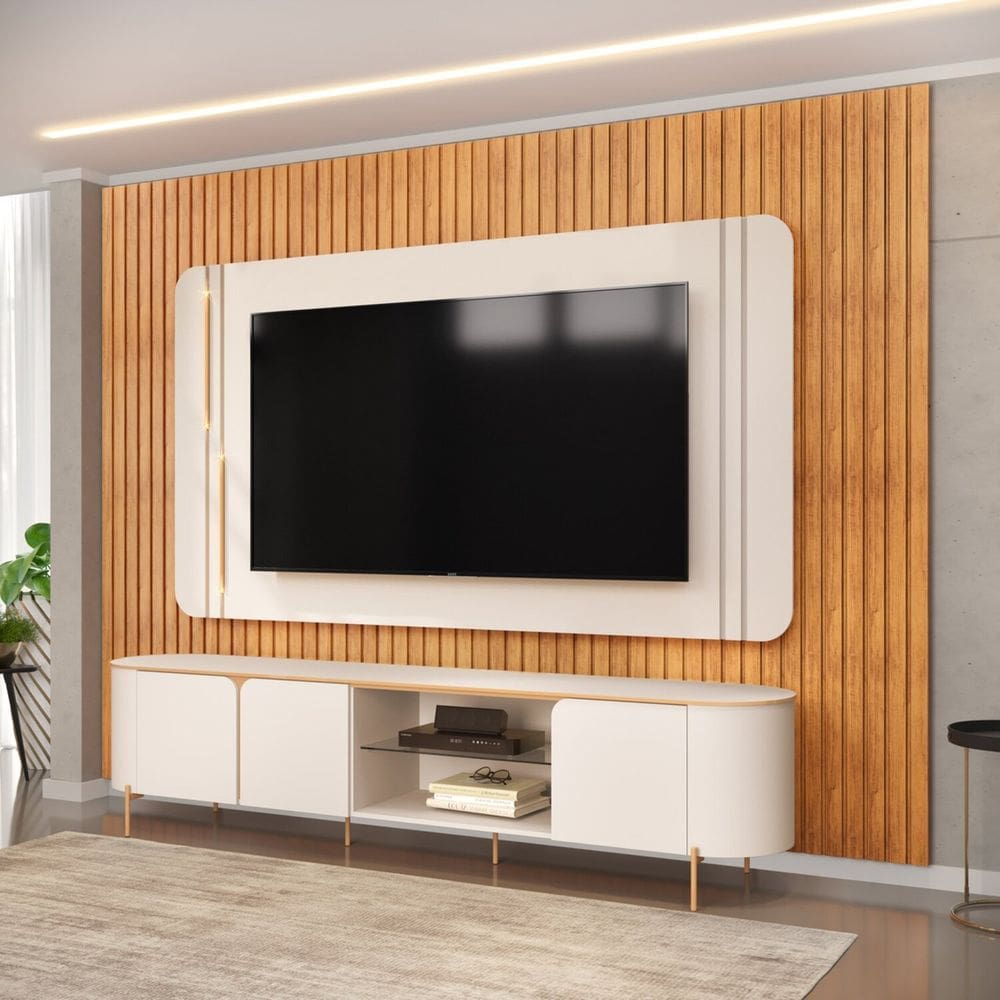 Rack com Painel Ariana 240x275,7x45 cm Off White/Freijó