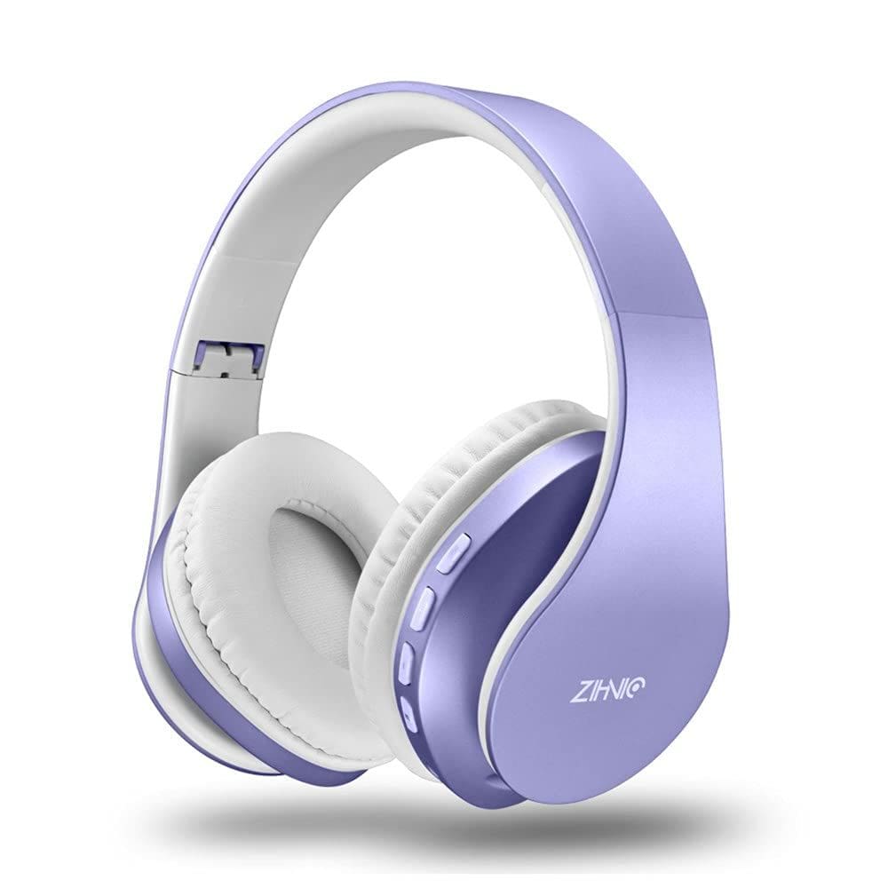 Fone de ouvido Bluetooth ZIHNIC Over-Ear dobrável sem fio roxo