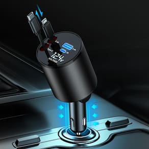 Carregador de carro QUVFHE Retrátil 4 em 1 Super Rápido 60W 2 USB
