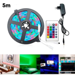 Fita Led Rgb 5M Flexível Com Controle E Fonte 110V/220V