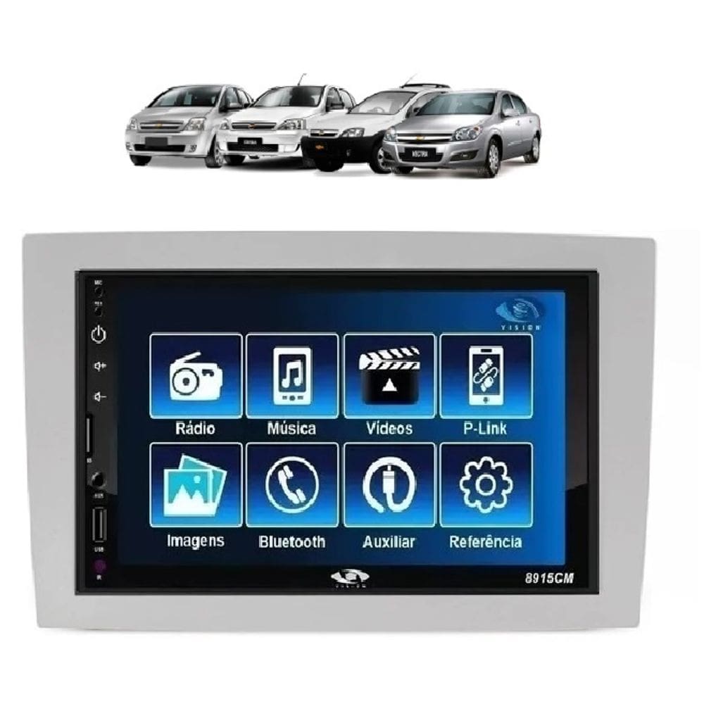 Kit Multimídia Meriva Vectra Mold Prata Mp5 Bt Usb Fm Leitor SD Espelhamento