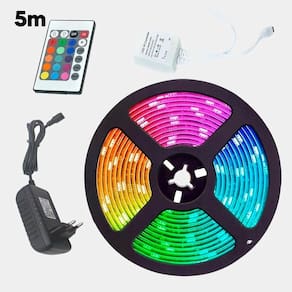 Fita Led Rgb 5M Controlador Iluminação Multicores Fonte