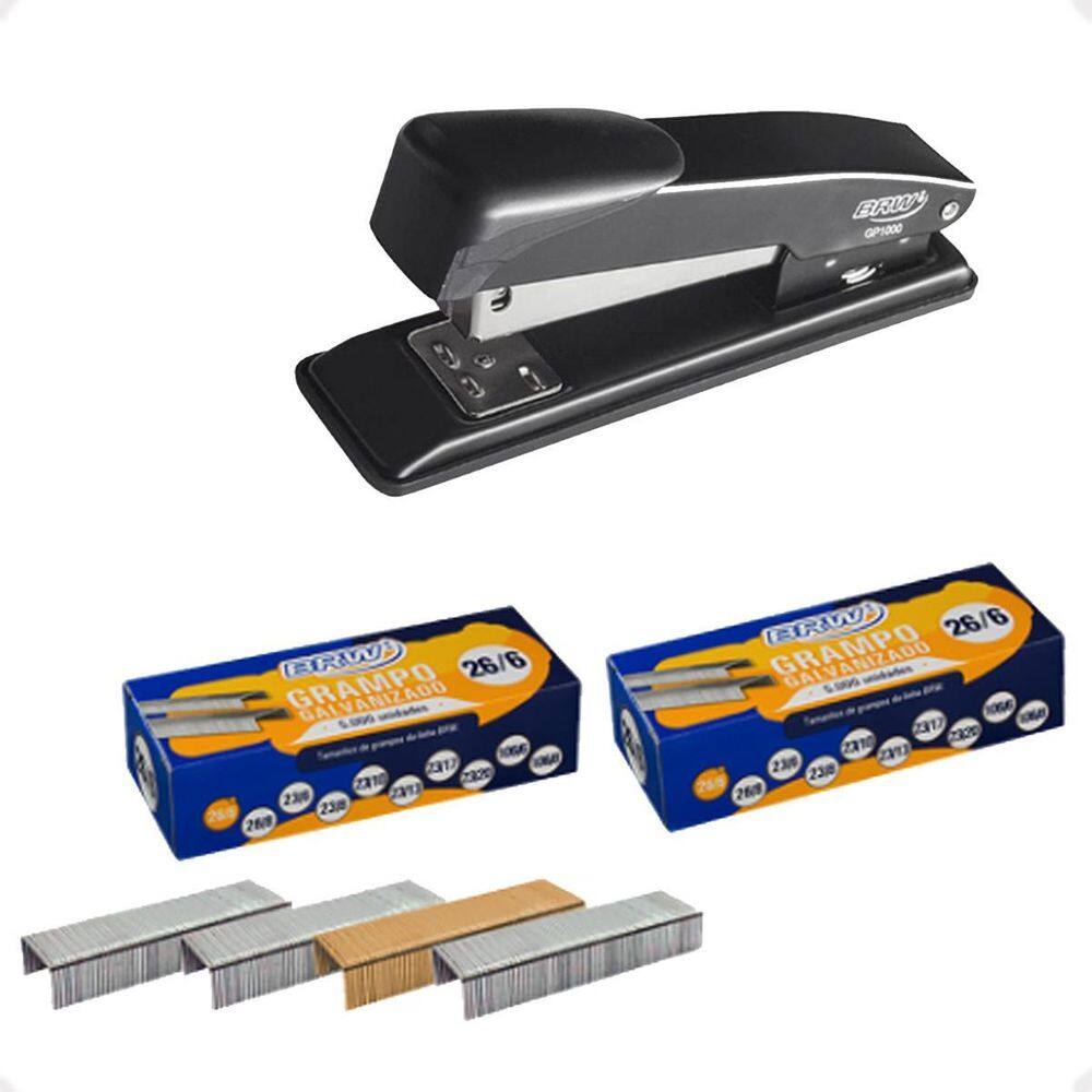 Grampeador De Metal 11,5Cm Gp1000 +2 Caixas Com 5000 Grampos