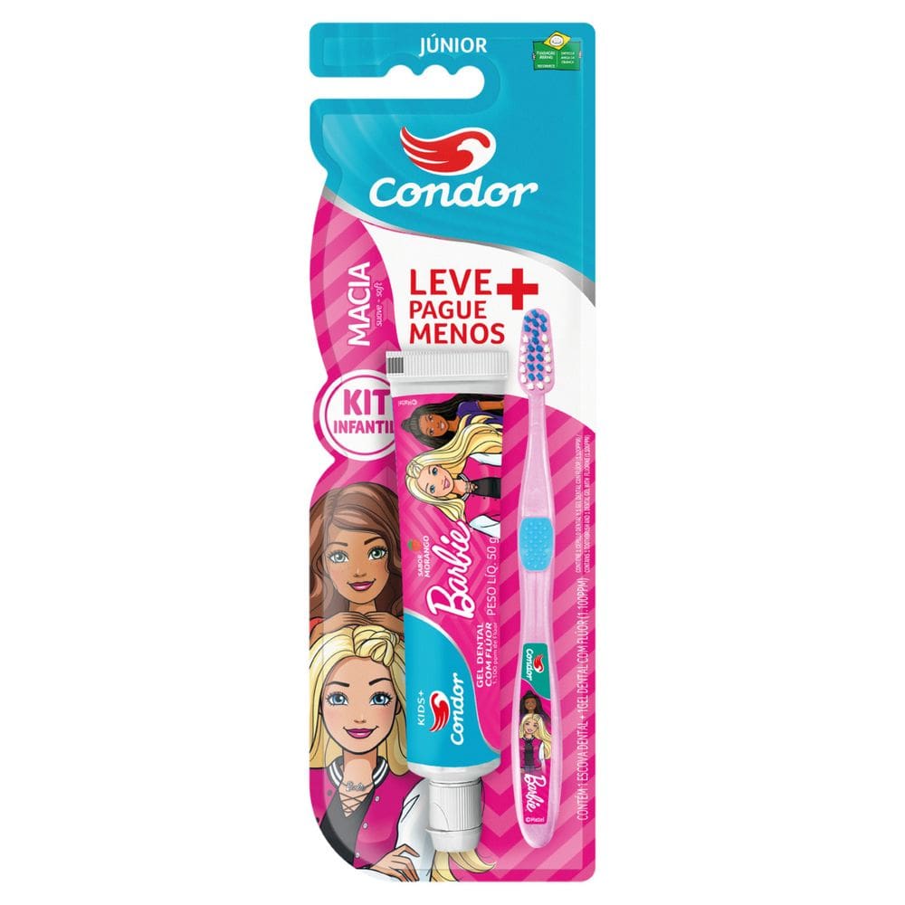 Kit Escova Macia + Gel Dental Morango Kids Condor 50g
