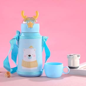 Garrafinha Squeeze Infantil Garrafa Canudo Térmica Azul