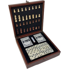 KIT Jogo Xadrez, Dominó e Poquêr 24x24x7cm Rio Master