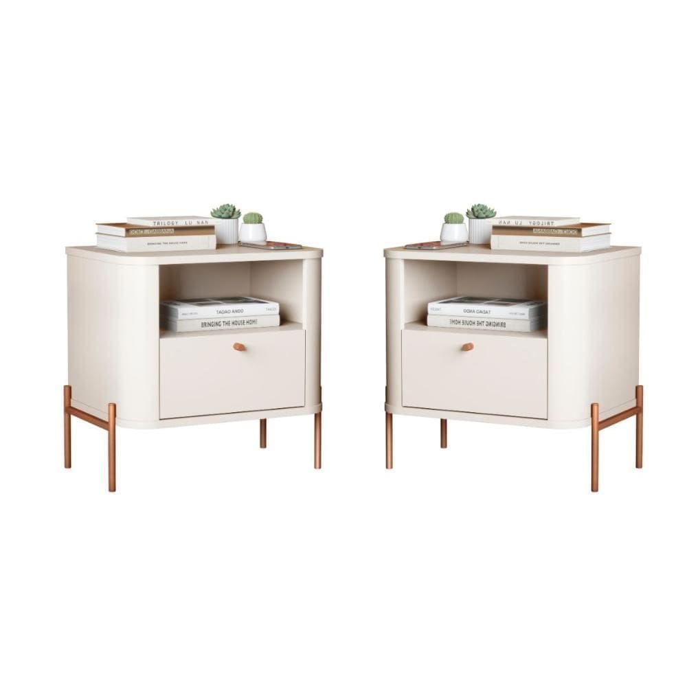 Jogo De Mesa De Cabeceira Bali Off White Bronze