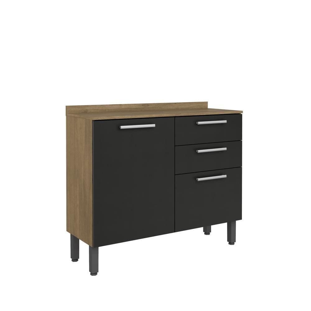 Balcão Com Tampo 2 Portas 2 Gavetas Grafite Samba Bertolini Grafite Carvalho