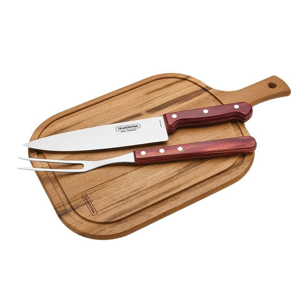 Kit Churrasco Com Tábua 3 Peças Tramontina 21198714 Vermelho 21198714