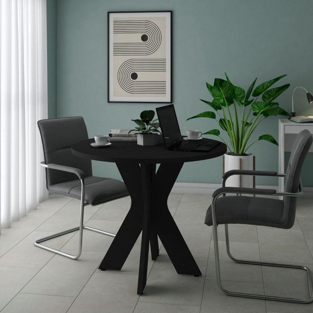Mesa Redonda Retro Sun Preto - Design Sofisticado
