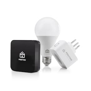 Kit Casa Conectada Positivo Casa Inteligente - Controle Universal, Lâmpada Wi-Fi 10W e Plug 1000W - Cobertura 360°
