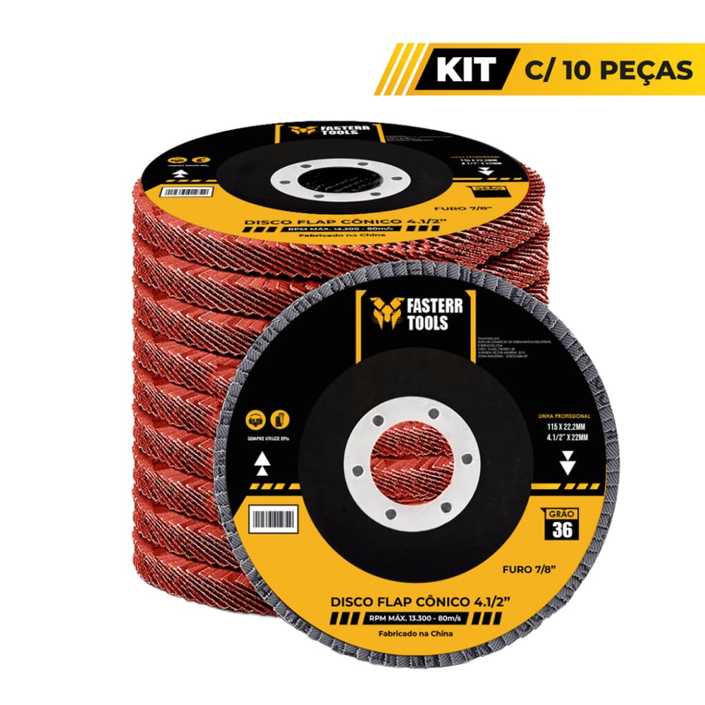 Disco Flap Grão 36 4.1/2 Fasterr Com 10 Unidades