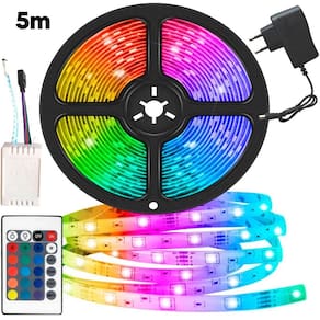 Fita Led Rgb 5M Luz Neon Multicores Controle Digital Fonte