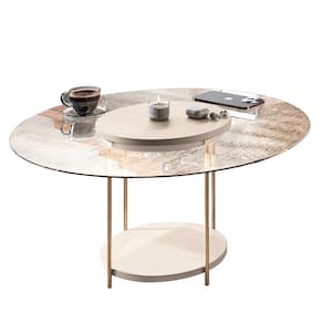 Mesa de Centro Redonda Tampo de Vidro Mindy H01 Off White - Mpozenato