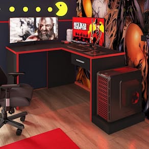 Mesa Gamer Escrivaninha em L DRX9000 1 Gaveta Preto/Vermelho