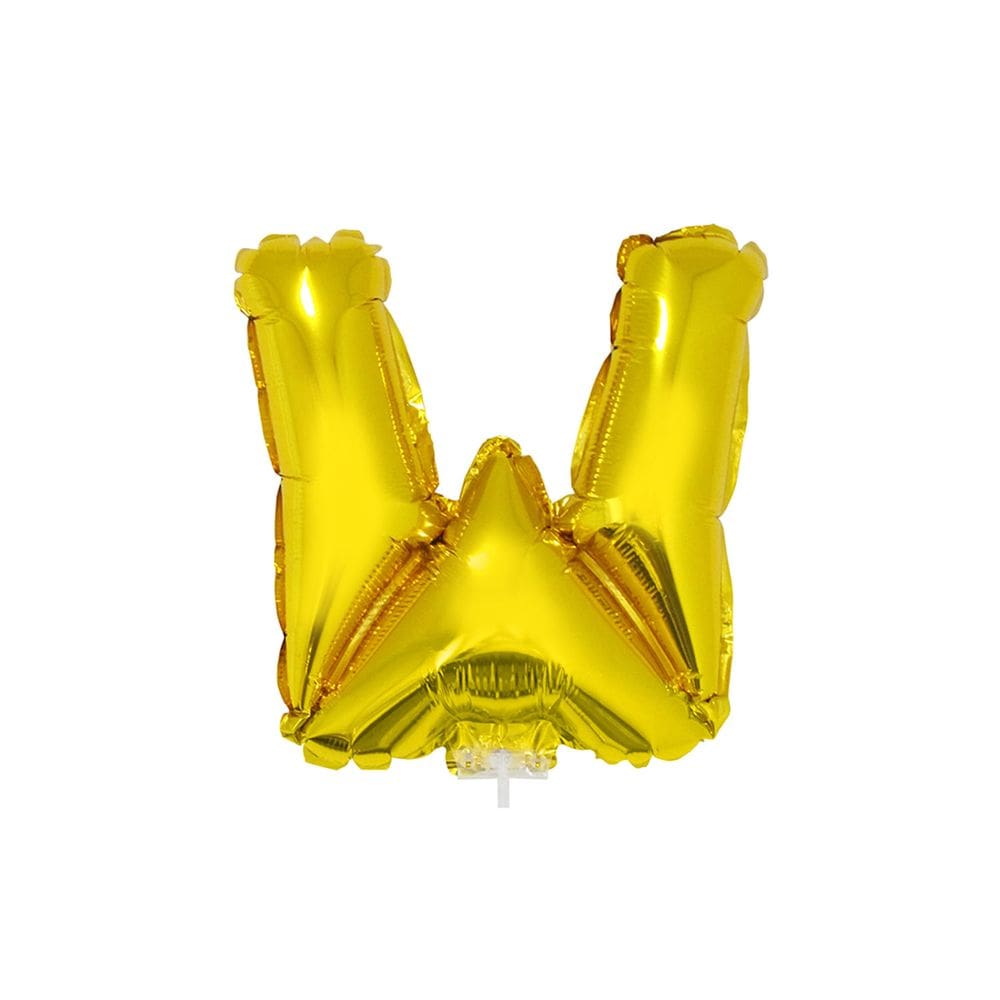 Balão Metalizado 16" Funny Letra W Dourado com Suporte