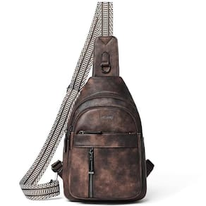 Bolsa de estilingue LATMAP 7L para mulheres e homens, couro PU, cor café