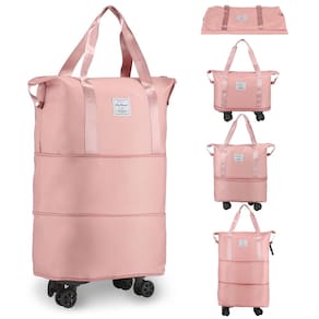 Mochila rolante VOOWO expansível com rodas rosa 58L