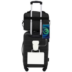 Conjunto de bagagem Wrangler Smart Black com porta-copos, porta USB 2PC