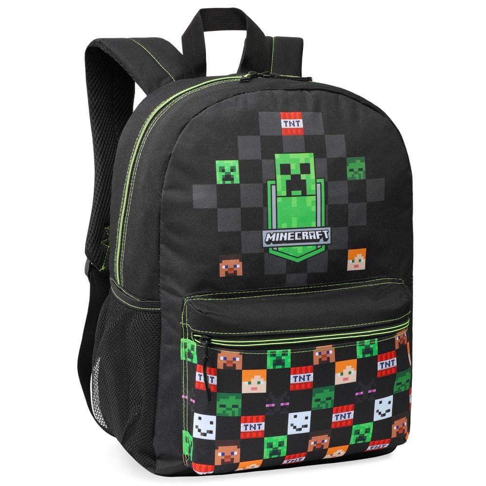 Mochila Minecraft Kids School com bolso frontal preta