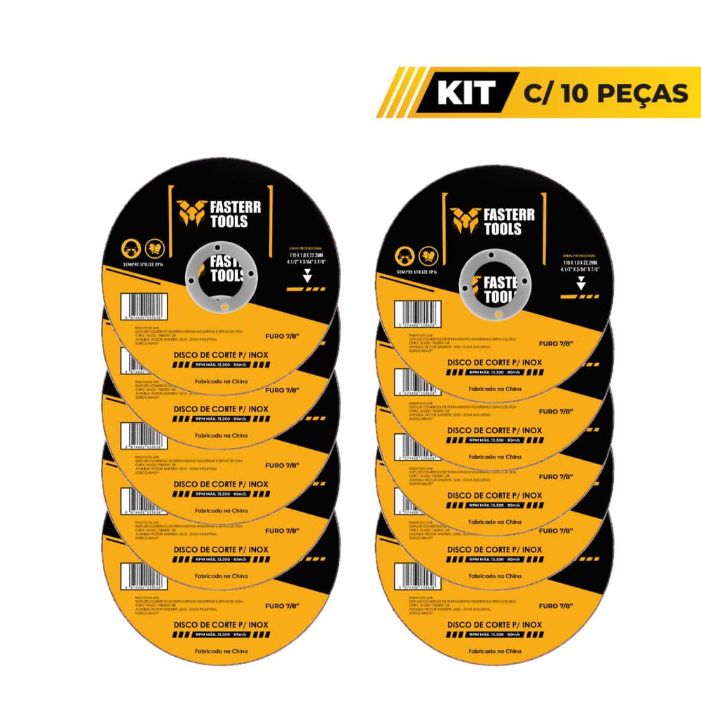 Disco de Corte Inox Com 10 Unidades Fasterr