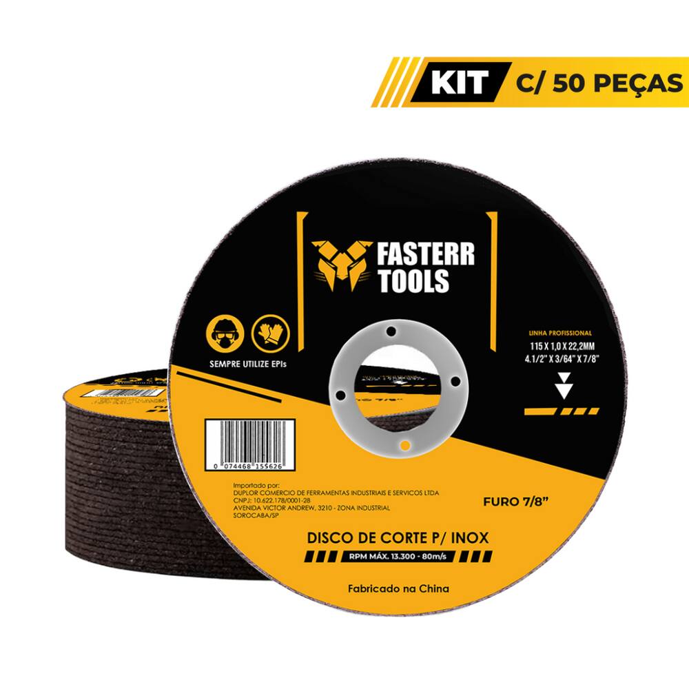 Disco de Corte Inox Com Kit de 50 Unidades Fasterr