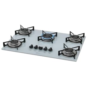 Fogão Cooktop Fischer 5Q Gás Mesa Vidro Branco Bivolt