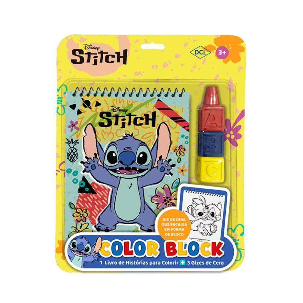 Livro Infantil Stitch Colorir Com 3 Gizes De Cera Em Bloco