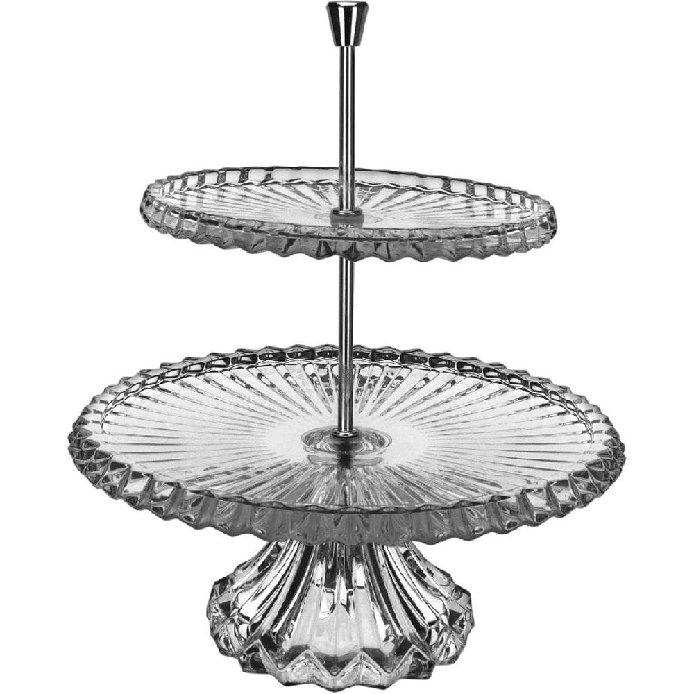 PRATO PARA DOCES DOIS NIVEIS HOME&CO ECO CRYSTAL E METAL 32x27x27cm TRANSPARENTE