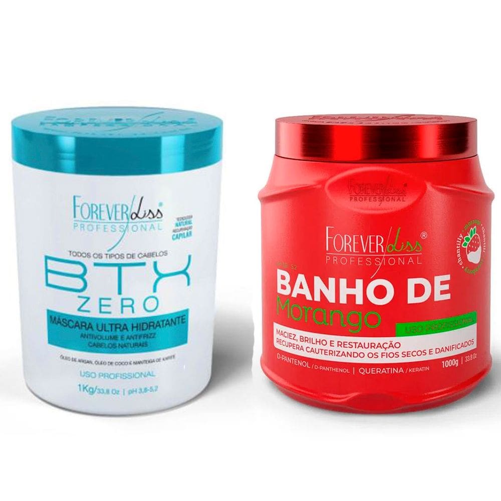 Kit Mascaras Banho de Morango e BTX Zero 1L Forever Liss