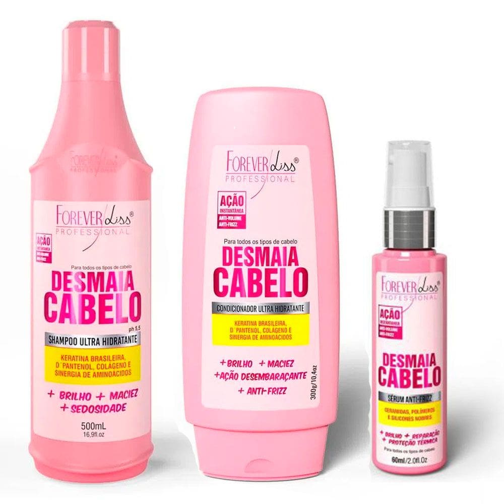 Kit Forever Liss Shampoo Condicionador Sérum Desmaia Cabelo