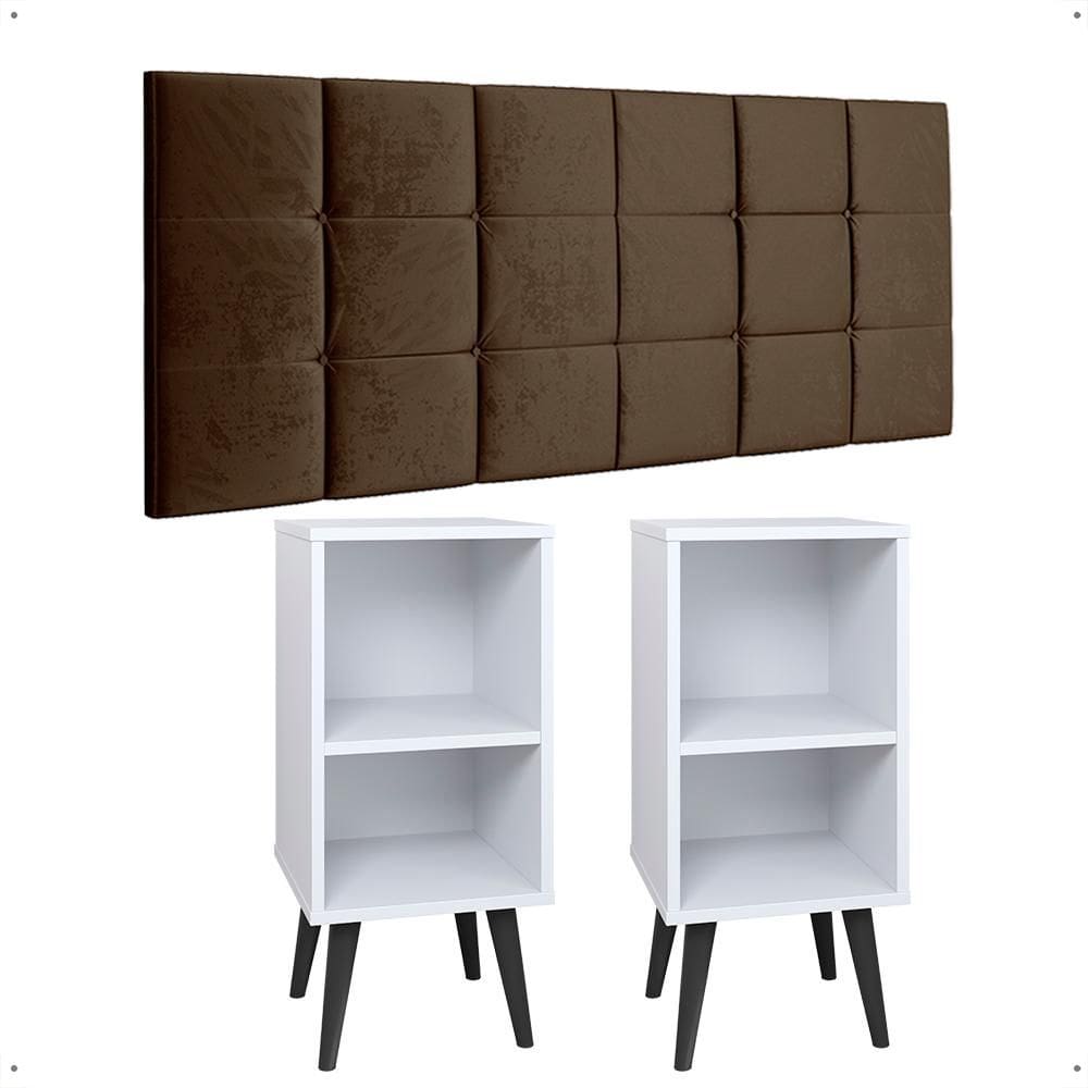 Jogo 2 Mesinhas Lateral Cama Pés Palito Nicho Porta Objetos Cabeceira Suspensa Estofada 1,40 Box Casal - Lojas RPM