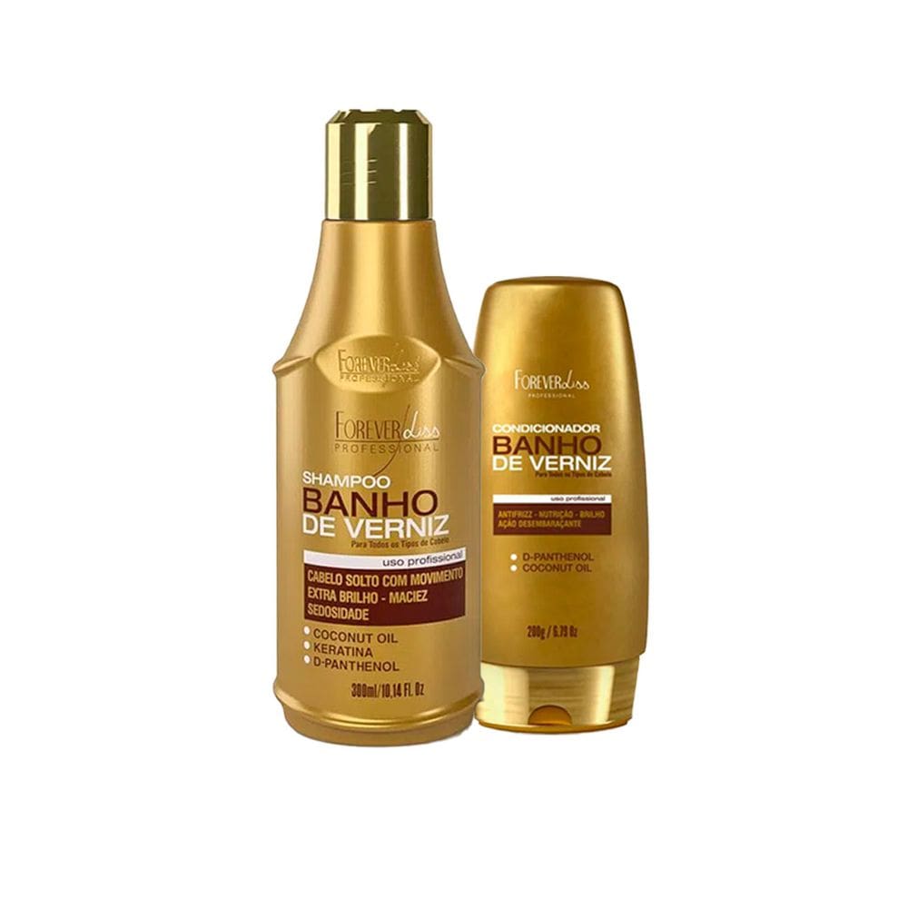 Kit Banho de Verniz Shampoo 300ml e Condi. 200g Forever Liss