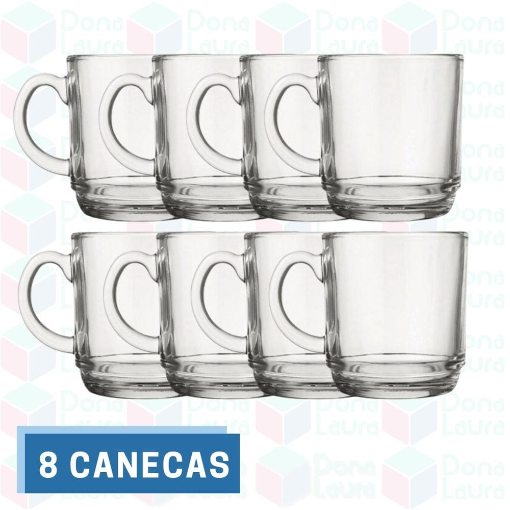 Conjunto 8 Canecas Transparente Vidro 250ML Chocolate Quente