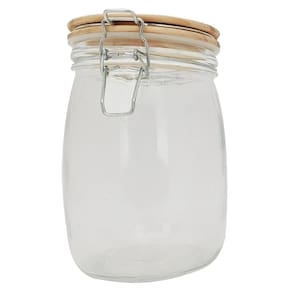 Pote Hermetico de Vidro Mimo Style com Tampa de Madeira  1 Litro