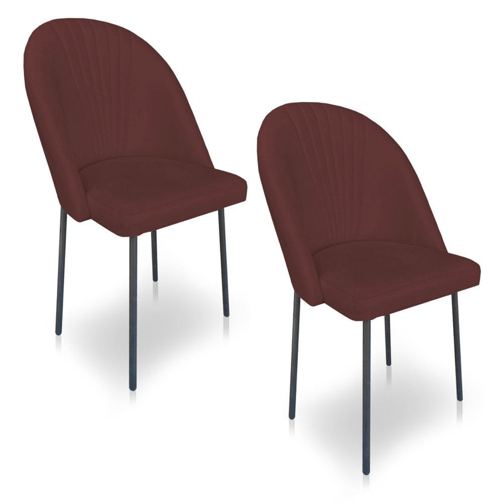 Kit 2 Cadeiras Poltrona de Jantar Ariel Suede Marsala Pés de Ferro Preto - Pallazio
