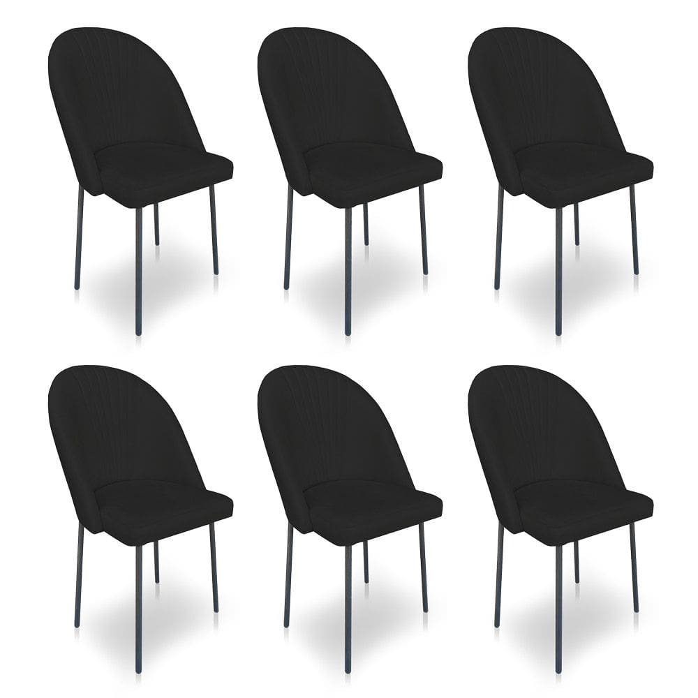 Kit 6 Cadeiras Poltrona de Jantar Ariel Suede Preto Pés de Ferro Preto - Pallazio