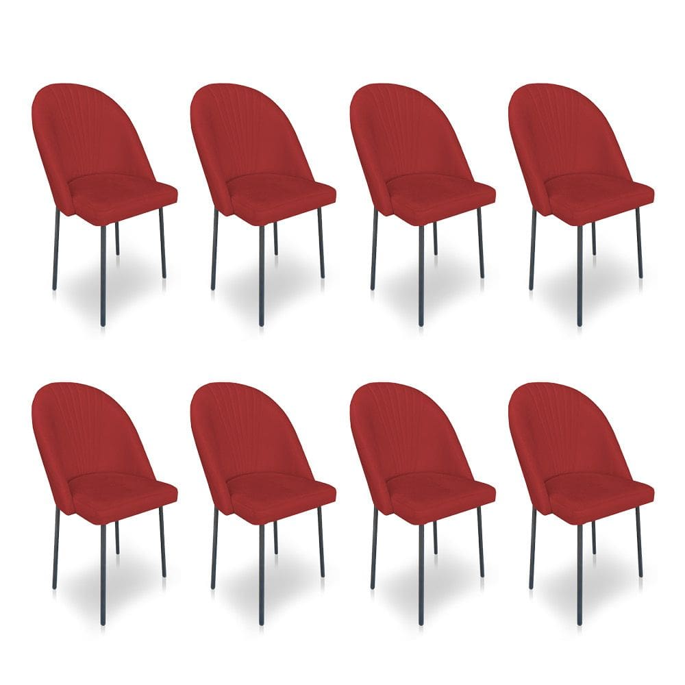 Kit 8 Cadeiras Poltrona de Jantar Ariel Suede Vermelho Pés de Ferro Preto - Pallazio
