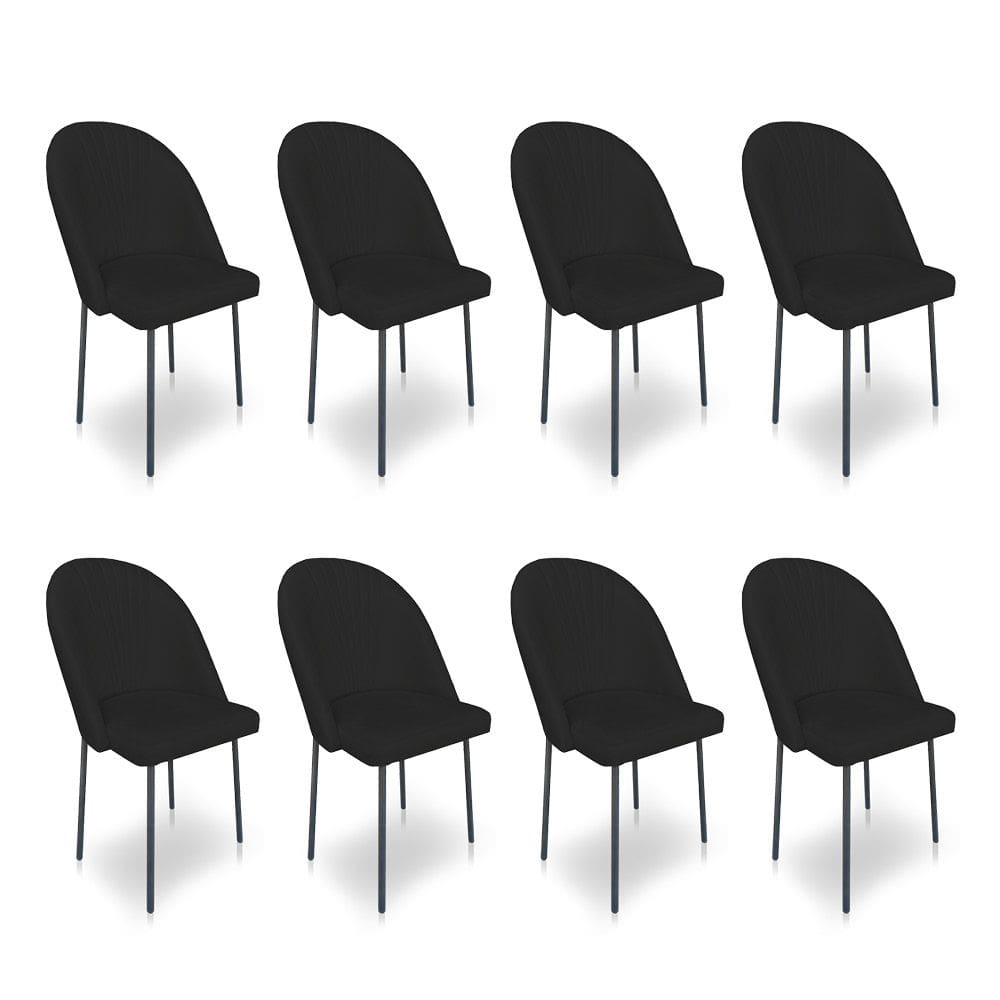 Kit 8 Cadeiras Poltrona de Jantar Ariel Suede Preto Pés de Ferro Preto - Pallazio